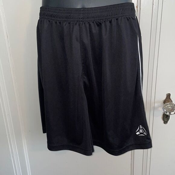 Vtg Starter black polyester athletic shorts with white stripes & embroidery - Picture 1 of 7